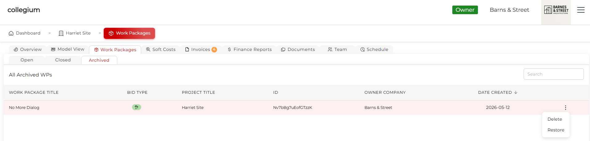 Archive Work package tab