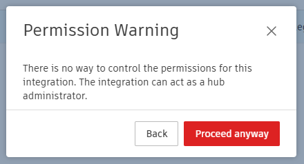 Custom Integrations Permissions Warning