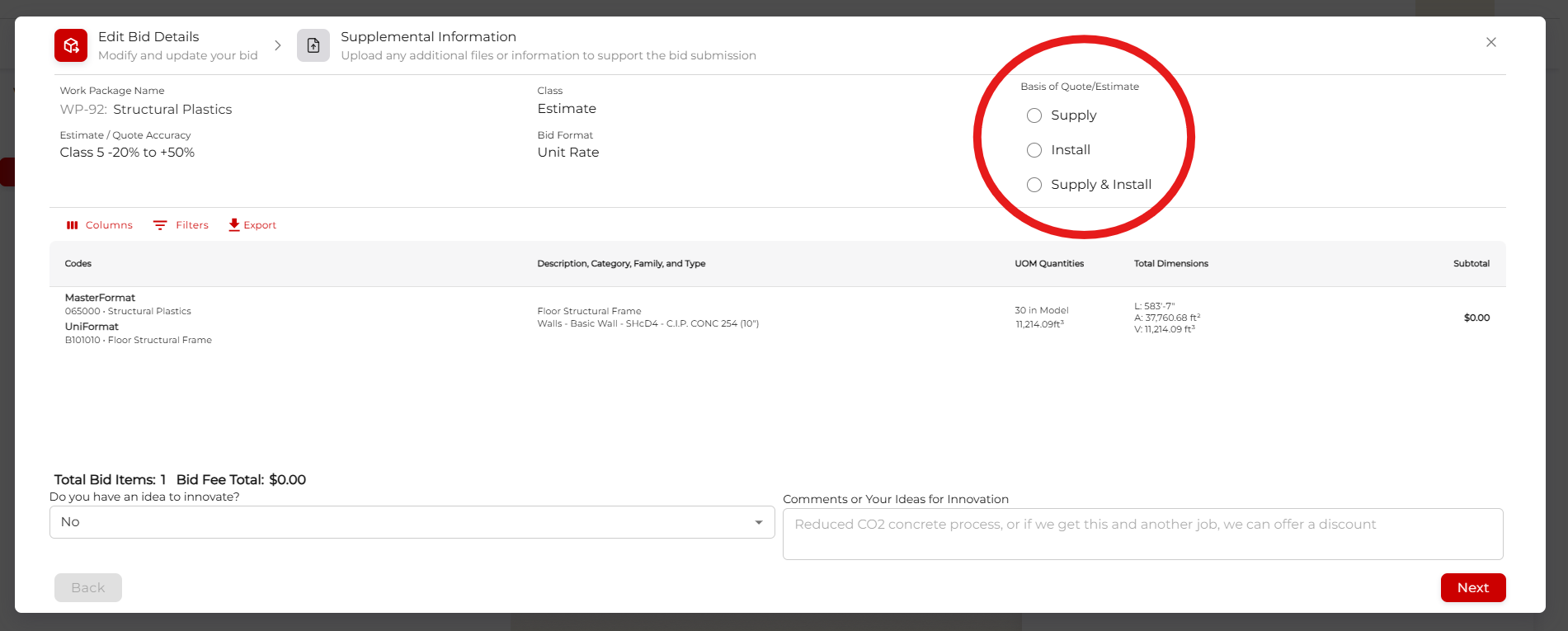 Bid details form