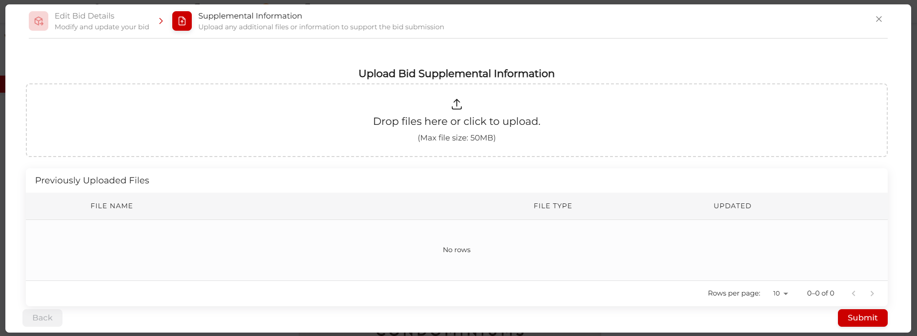 Bid supplemental information upload