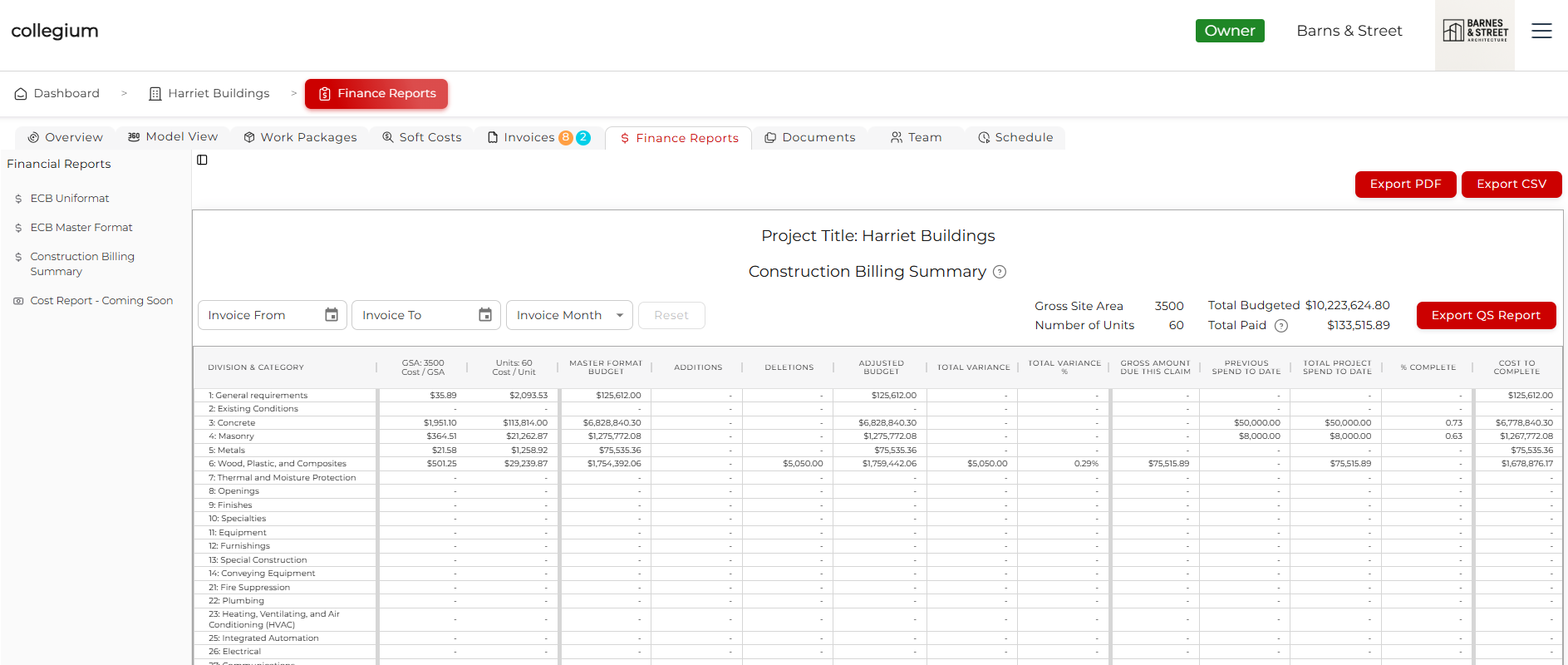 Construction Billing Summary