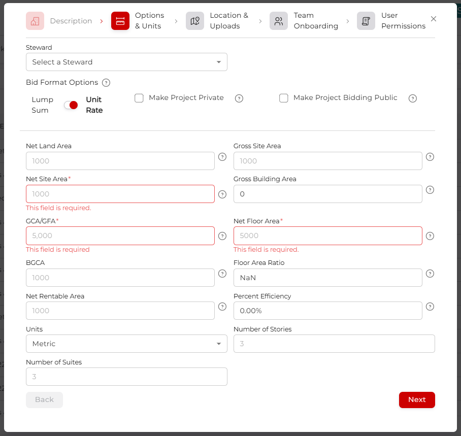 Project Options & Units