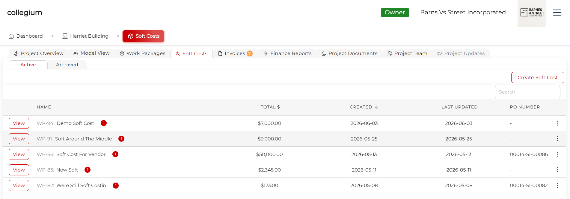 Soft Cost Table