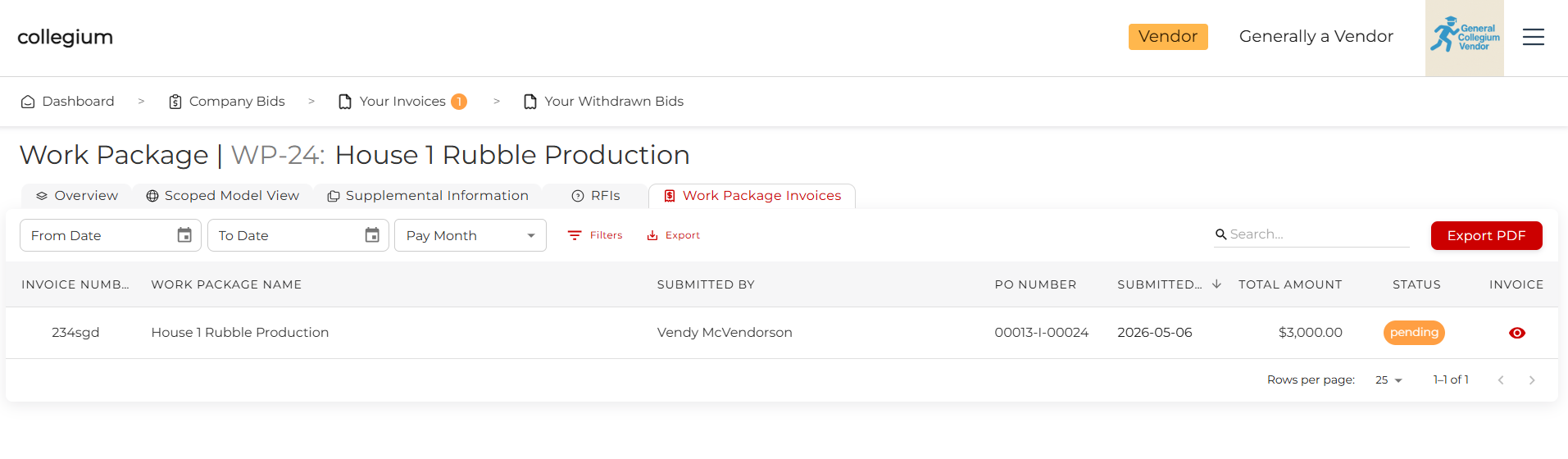 Work Package Invoices