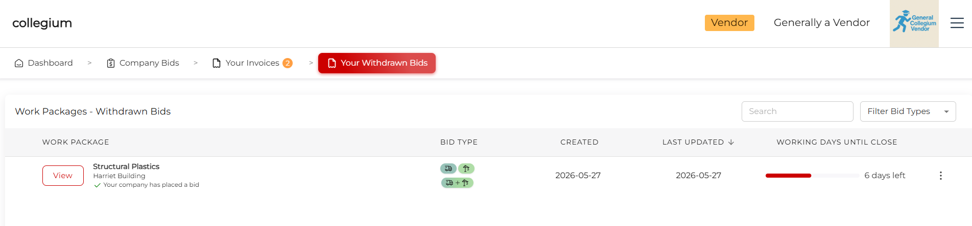 Withdrawn Bids